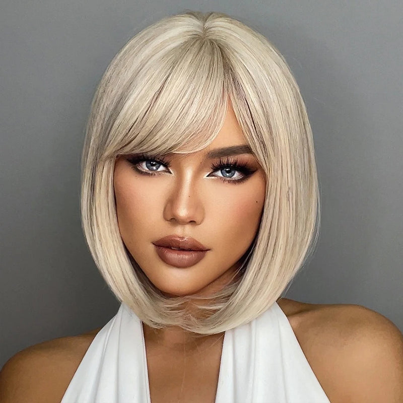 Peruca Long Bob Platinada TINY LANA – Curta, Moderna e Pura Atitude