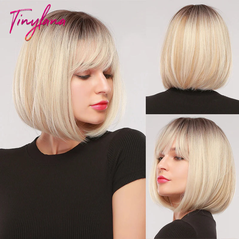 Peruca Long Bob Platinada TINY LANA – Curta, Moderna e Pura Atitude