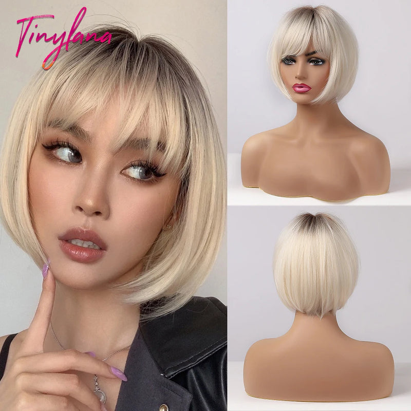 Peruca Long Bob Platinada TINY LANA – Curta, Moderna e Pura Atitude