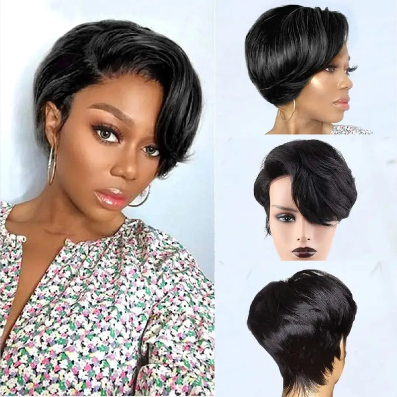 Peruca Curta Lisa 100% Cabelo Humano – SEVENMOONS