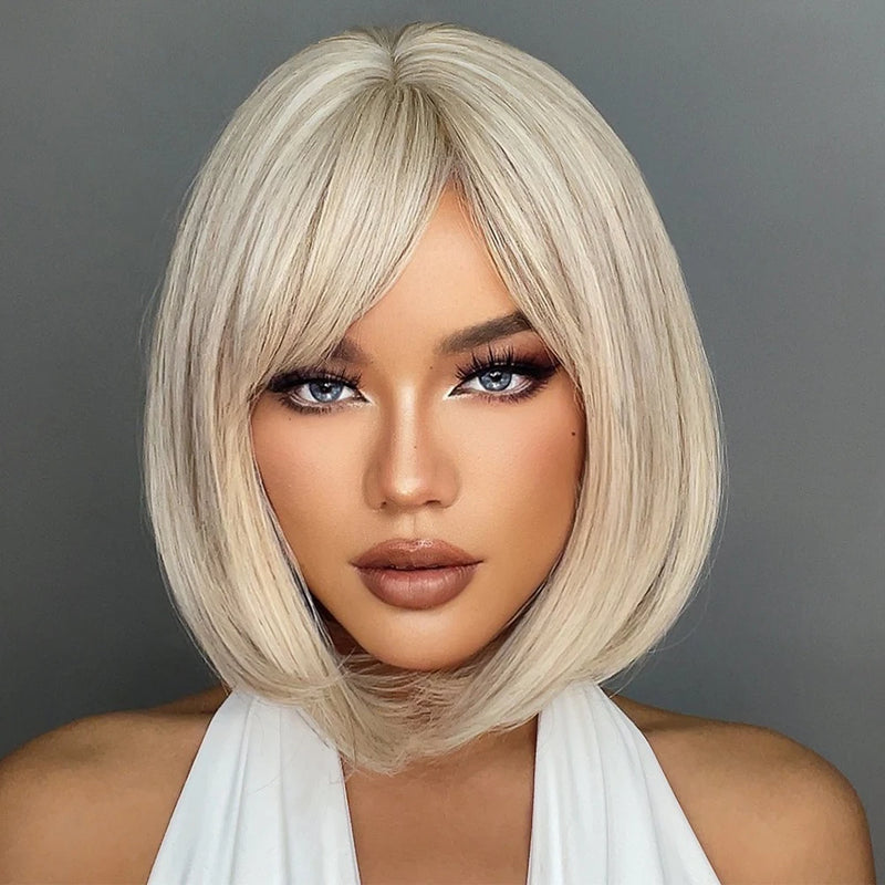Peruca Long Bob Platinada TINY LANA – Curta, Moderna e Pura Atitude