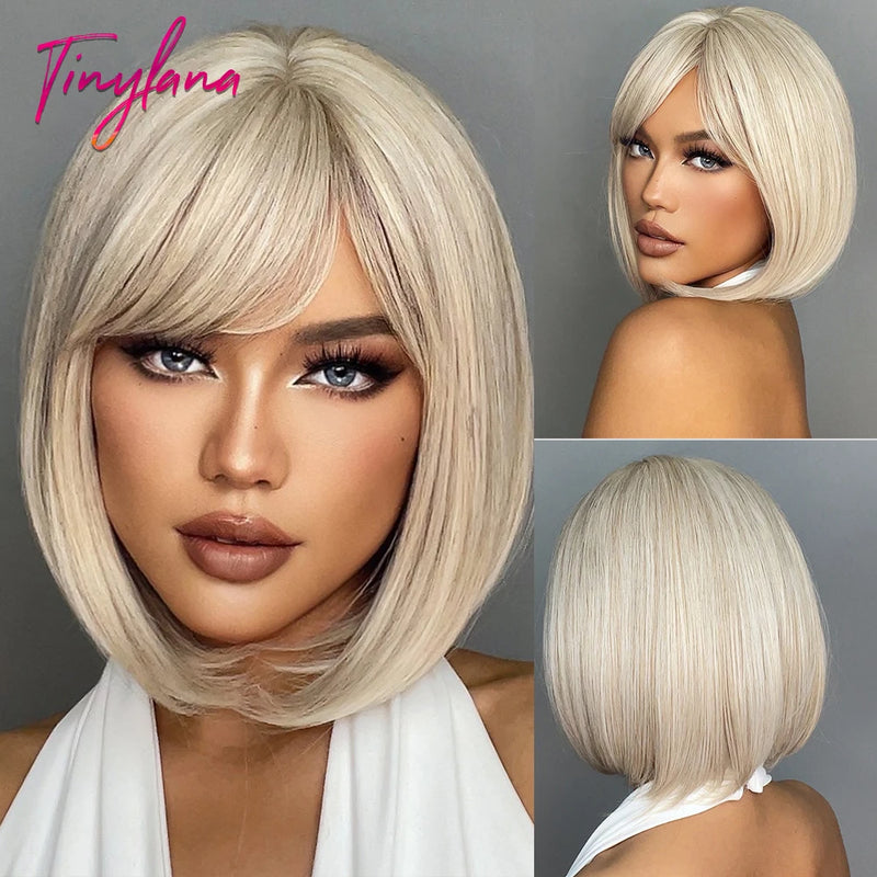 Peruca Long Bob Platinada TINY LANA – Curta, Moderna e Pura Atitude